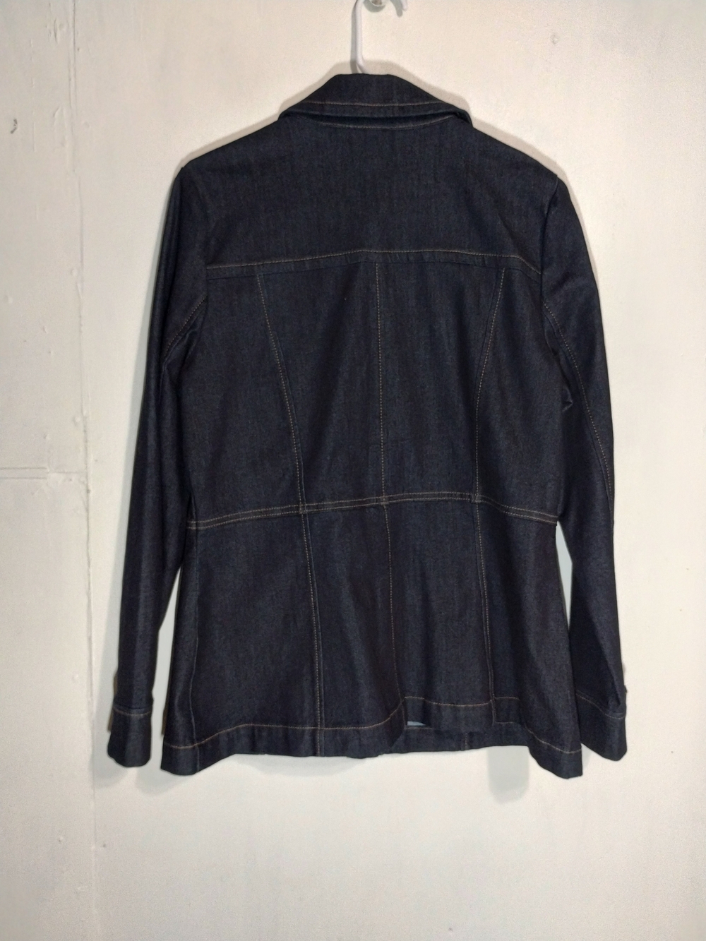 White House Black Market Navy Blue Denim Jacket with Gold Accents - Picture 3 of 12